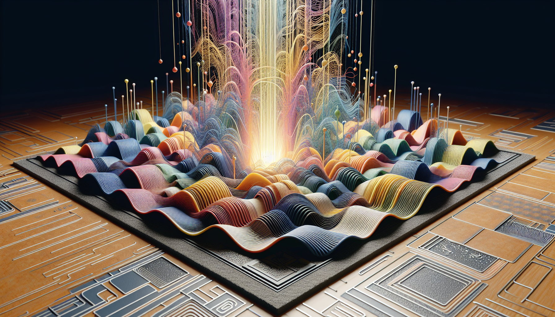 Illustration of sound waves being absorbed by acoustic flooring