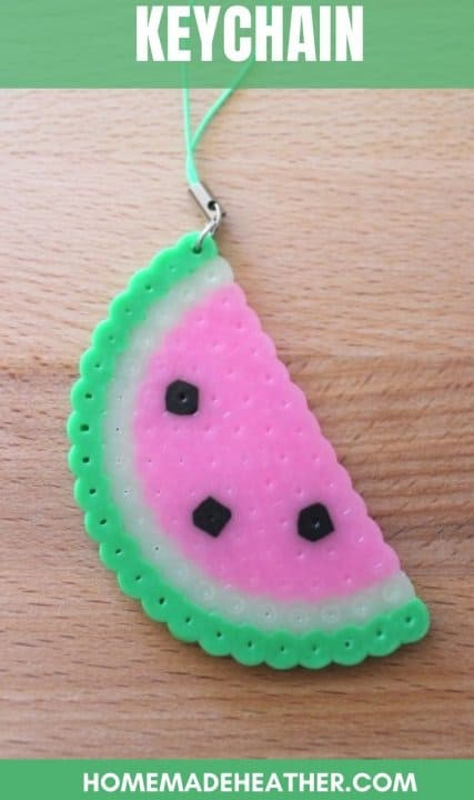 yummy food beads keychain home décor by homemedeheather.com https://homemadeheather.com/watermelon-perler-bead-key-chain/