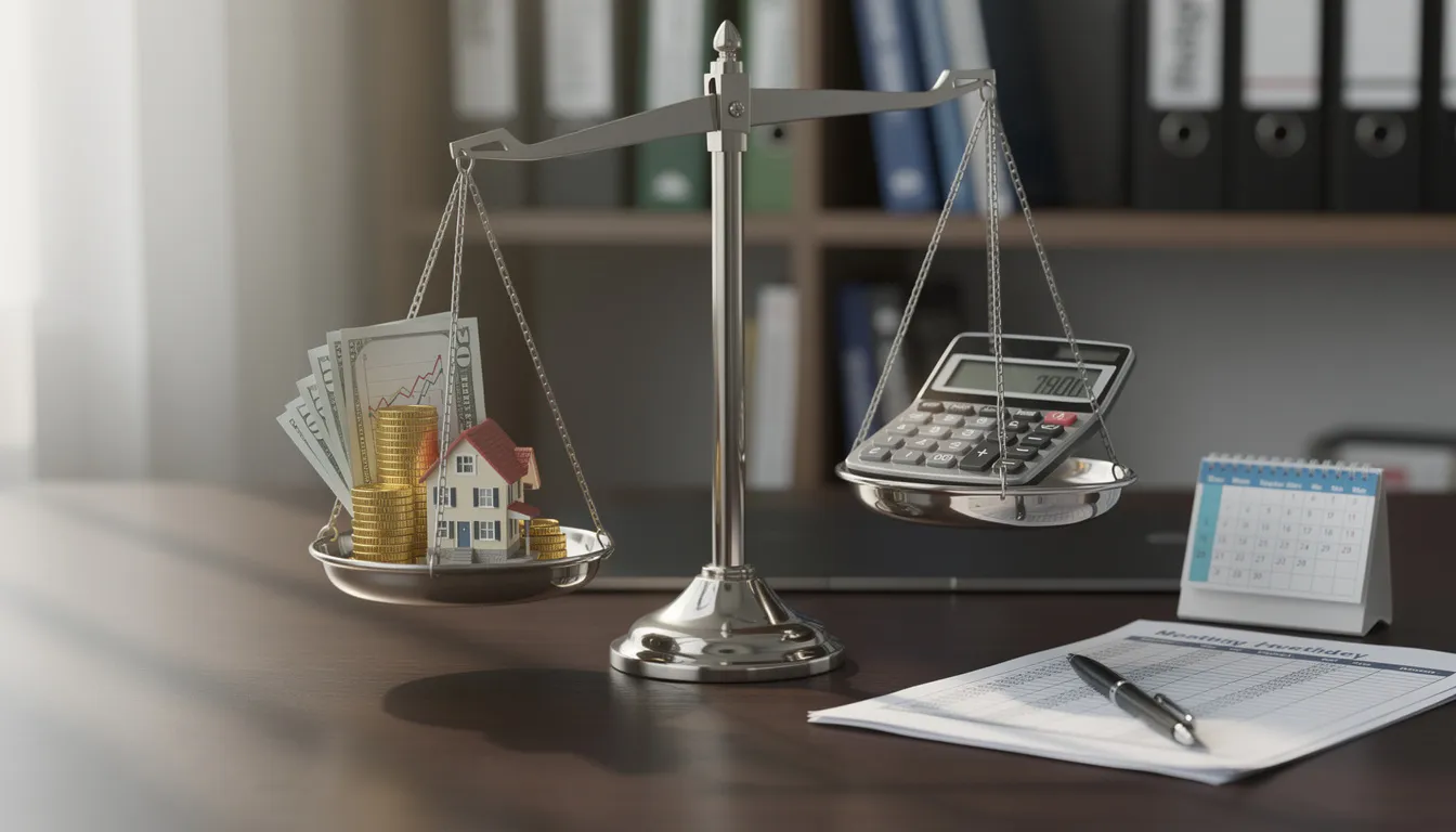 The image depicts a balance scale symbolizing the importance of financial balance and planning decisions, particularly in the context of retirement accounts and annuity income. It highlights the need for careful consideration of factors like required minimum distributions (RMDs) and tax efficiency in creating a solid financial plan for a secure future.