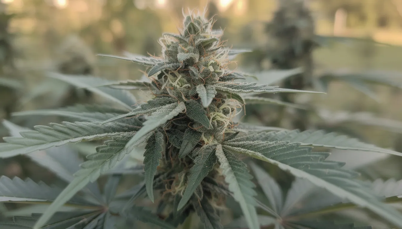 Die Nahaufnahme zeigt eine Cannabispflanze mit reifen Blütenständen, die im natürlichen Licht leuchten. Diese Cannabisblüten sind für die medizinische Anwendung von Bedeutung und könnten in einer Therapie mit medizinal cannabis eingesetzt werden.