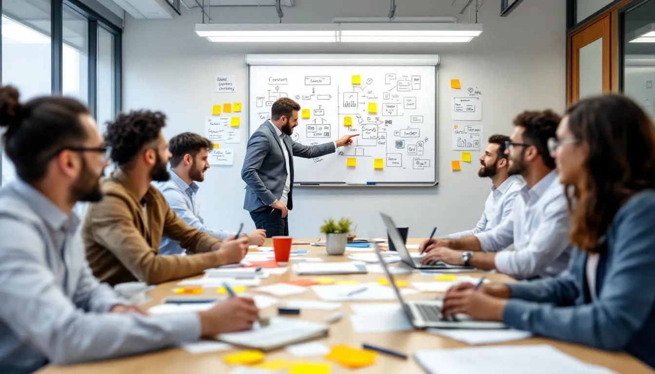 A diverse marketing team collaborates around a conference table, brainstorming innovative ideas for their next marketing campaign. They discuss strategies to enhance brand recognition and engage their target audience through various channels, aiming for a campaign's success that resonates with consumers.
