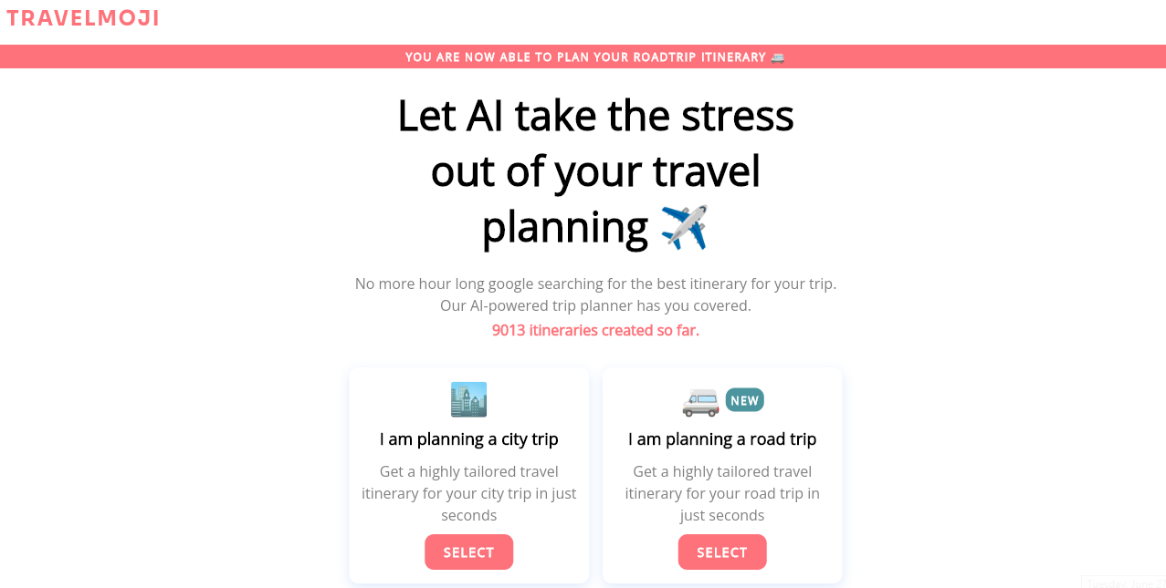 AI Travel Tool - Travelmoji Website