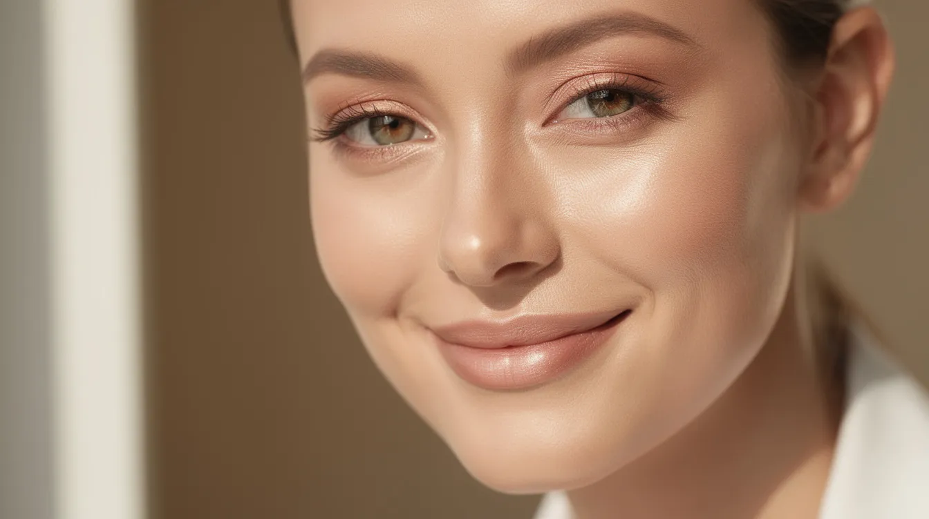 A close-up portrait of a woman illuminated by soft natural light, showcasing her smooth and rejuvenated skin, which reflects the results of effective cosmetic procedures. Her natural beauty is enhanced, highlighting the expertise of a board certified plastic surgeon in achieving natural looking results.