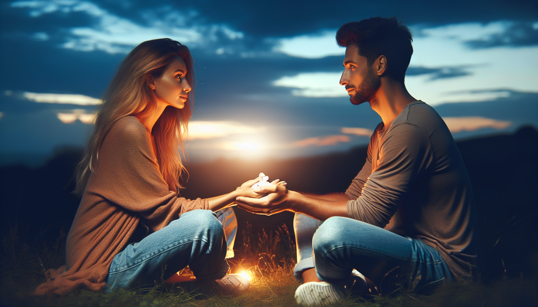 Couple engaging in mindful communication and sharing a moment of gratitude