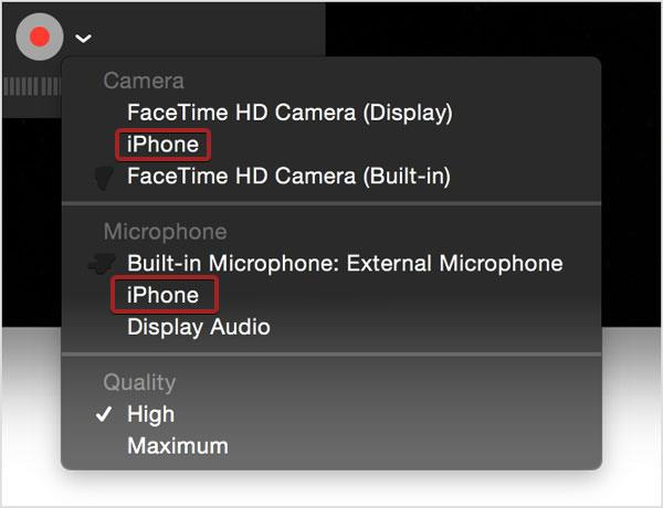 Quicktime iPhone camera and microphone selection