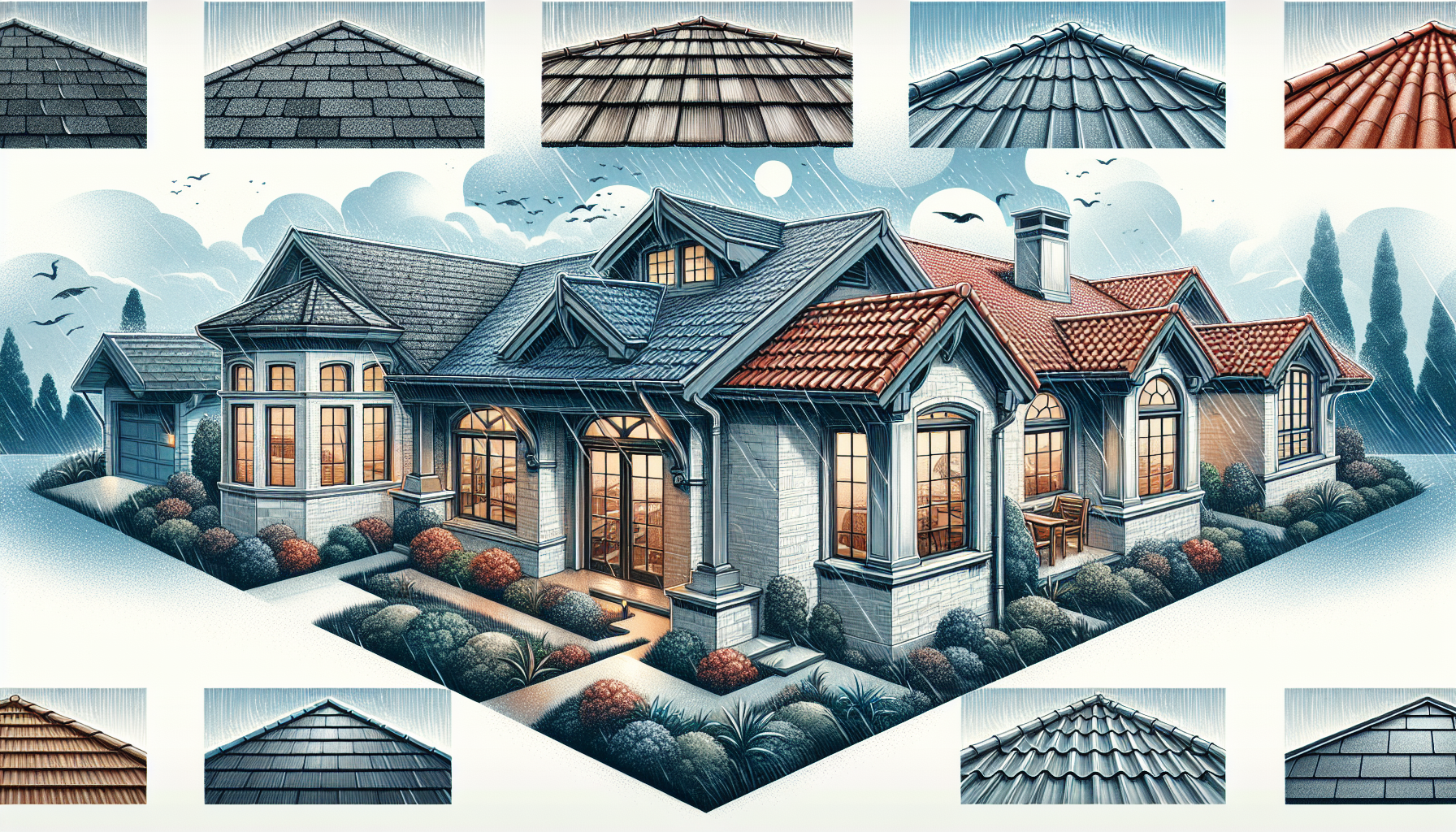 Illustration of popular residential roofing materials