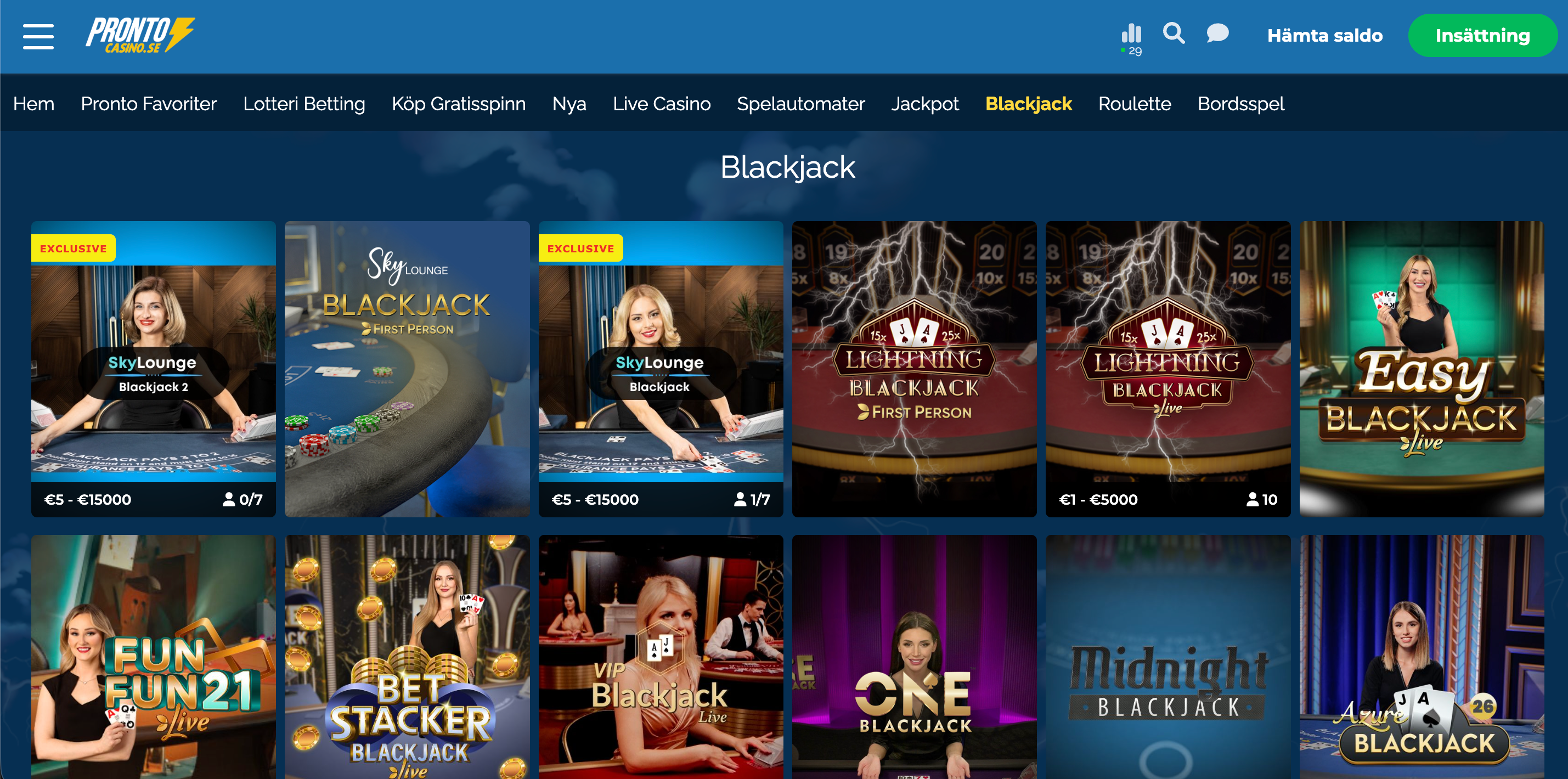 Pronto Casino blackjack