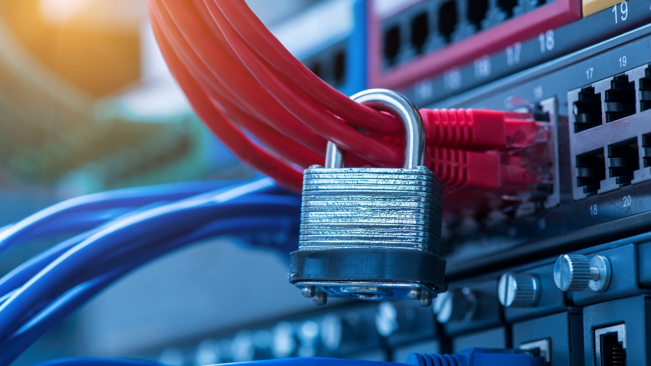 computer network switch with padlock showing network security