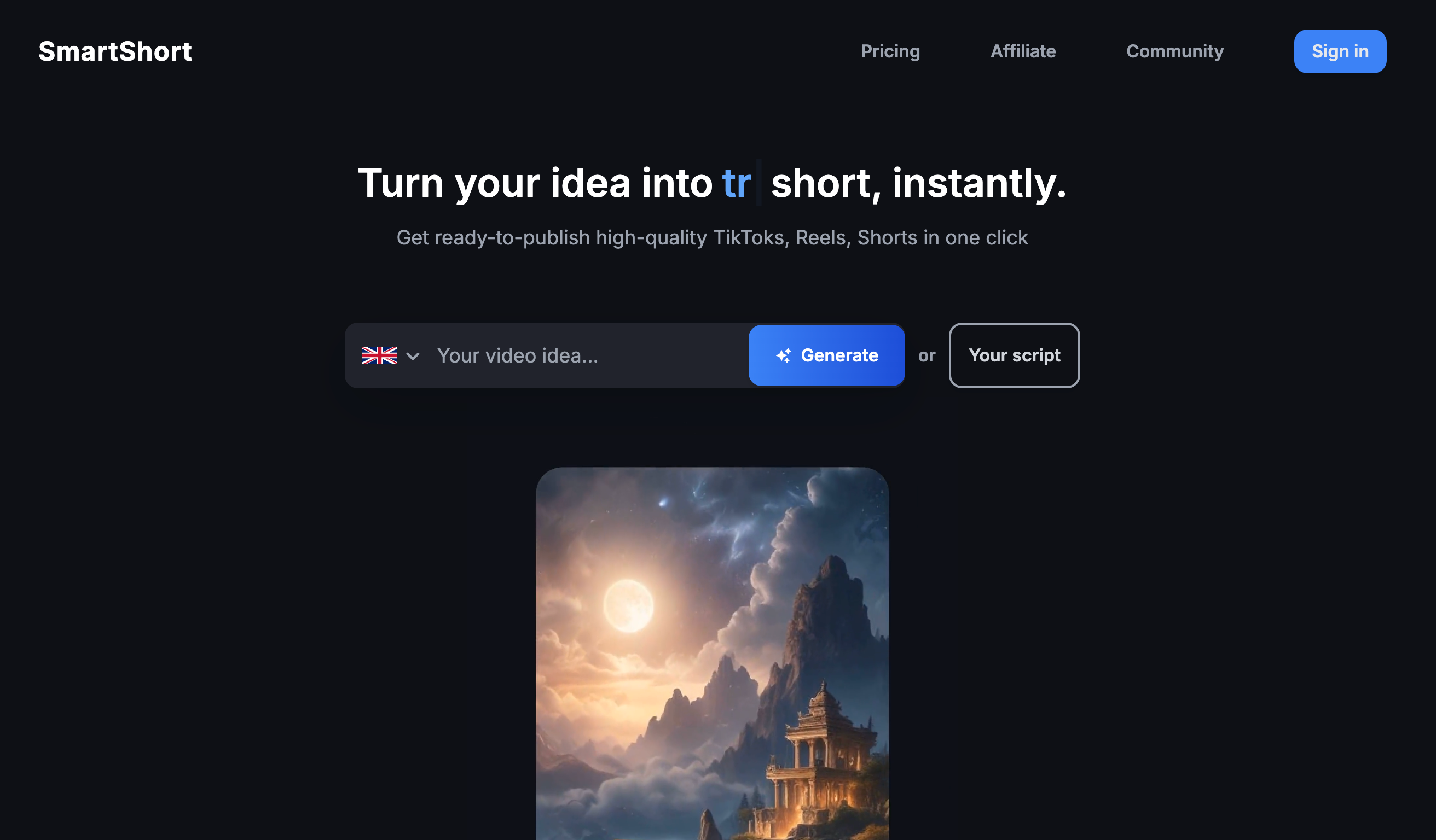 smartshort.ai landing page