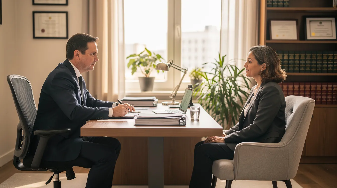 Attorney consulting with a client in a professional office setting, emphasizing family law services and personalized legal guidance in Santa Ana.