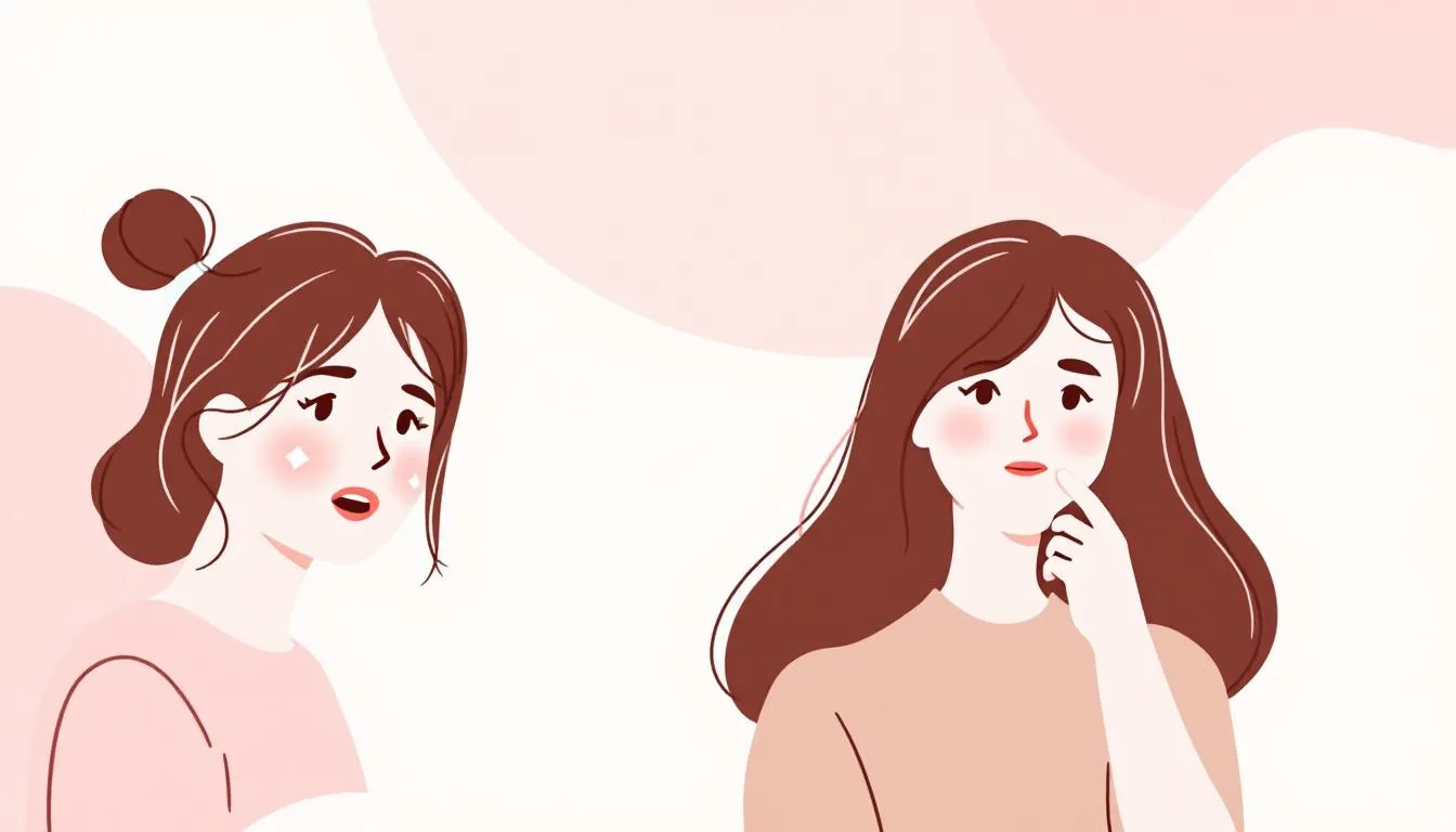 An illustration depicting various menopause symptoms including hot flushes and mood swings.