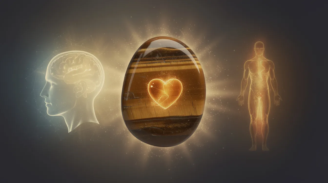 The image depicts a stunning tiger's eye stone, showcasing its silky lustre and rich, golden-brown bands that reflect light beautifully. Known for its protective properties and grounding energy, this mystical stone is often used in crystal healing to enhance focus, promote emotional balance, and support personal empowerment along one's spiritual path.