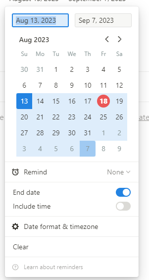 start and end date in tasks