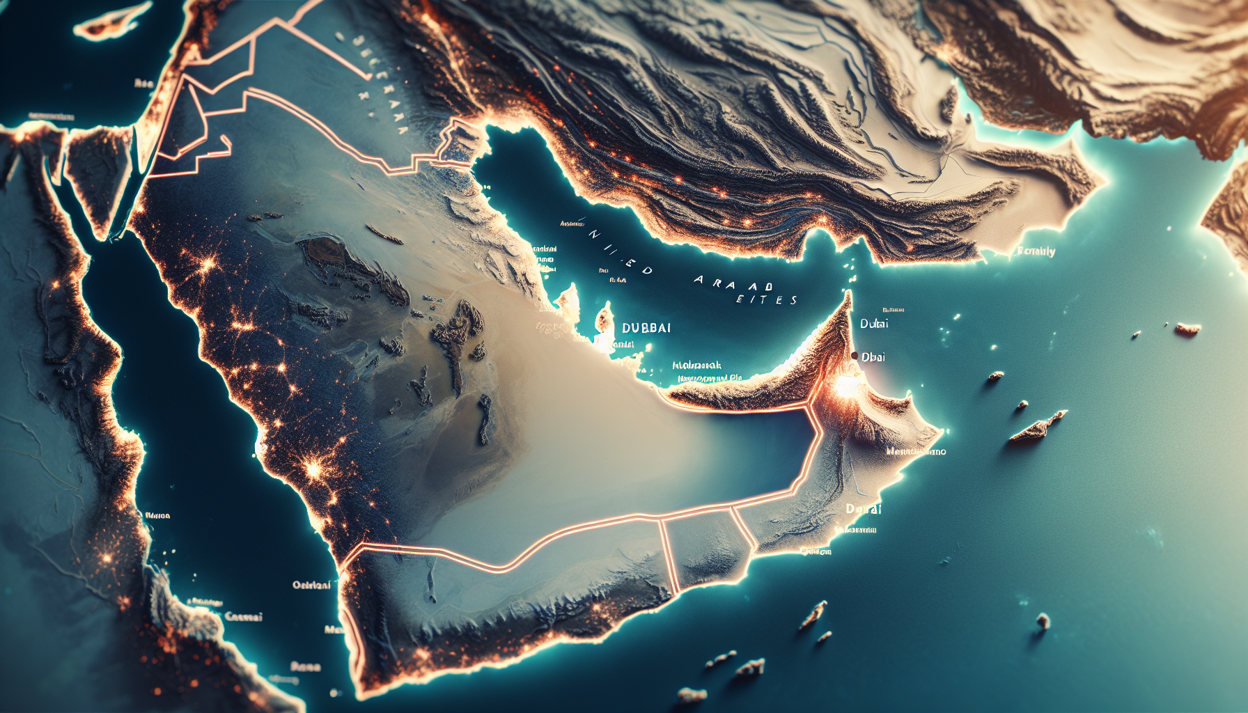 Mapa de Dubai en la península arábiga