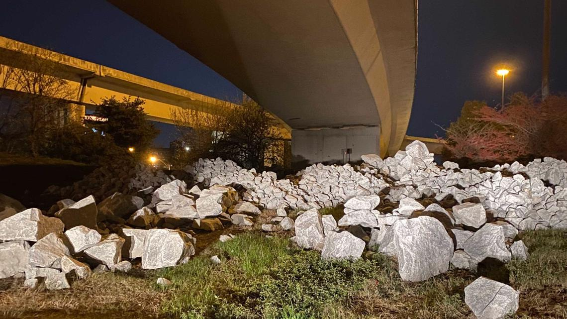 Boulders under bridge