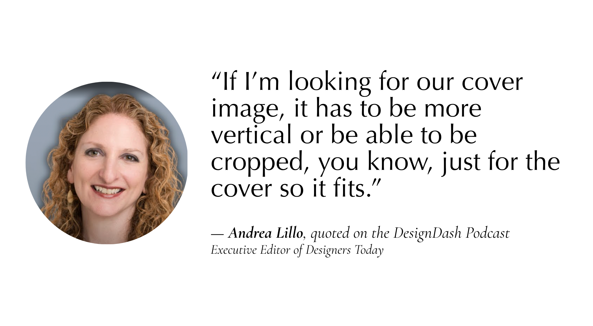 a quote from Andrea Lillo with her headshot in a bubble to the left of the text