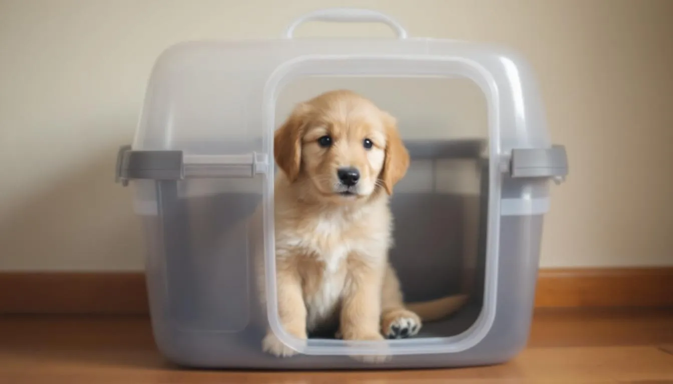 A mini goldendoodle puppy is nestled comfortably in a soft carrier, eagerly awaiting its new home. With its affectionate nature and playful demeanor, this adorable puppy is ready to bring joy to families and become a loyal companion.