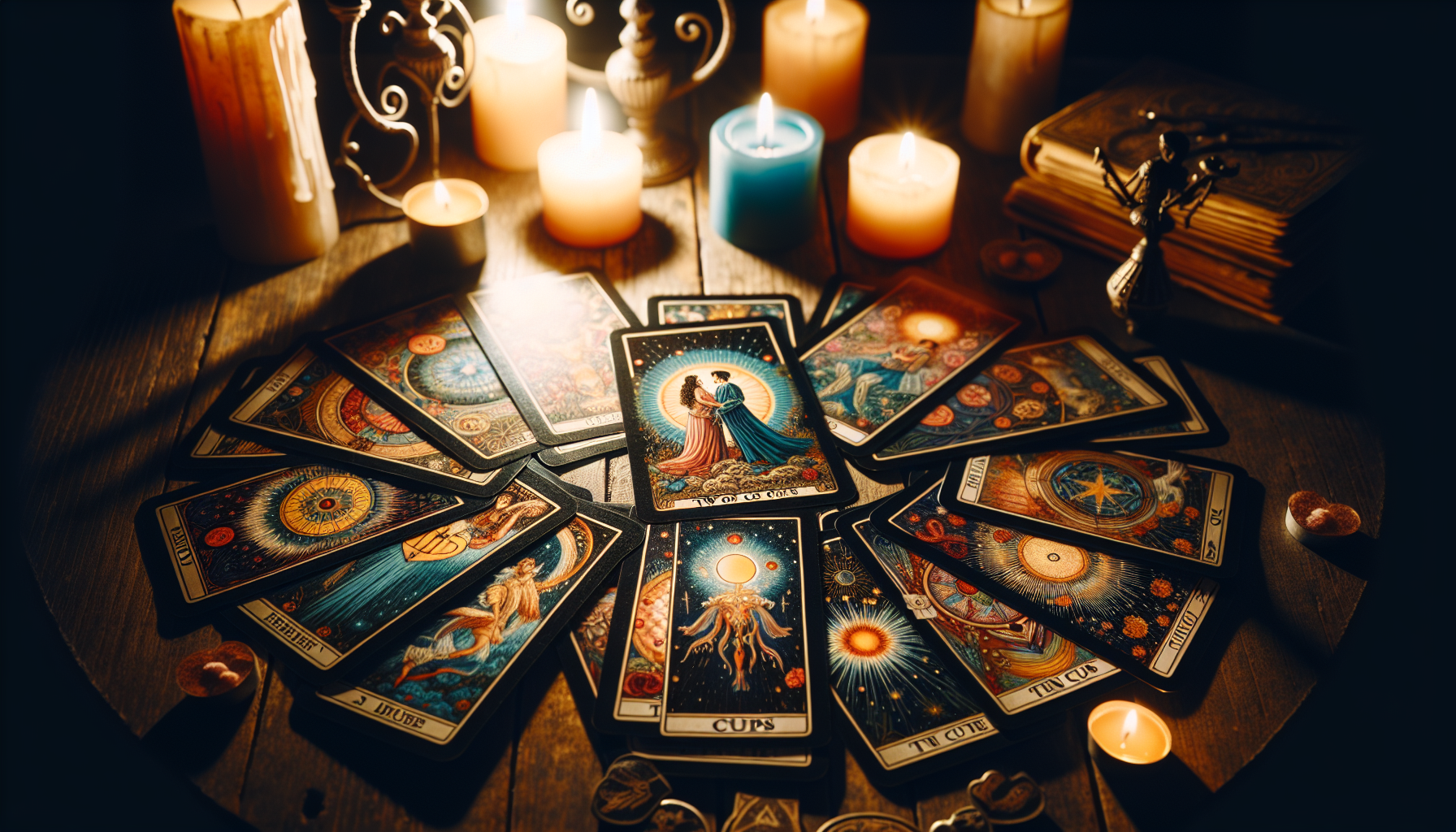 Illustration of tarot cards depicting love and relationships