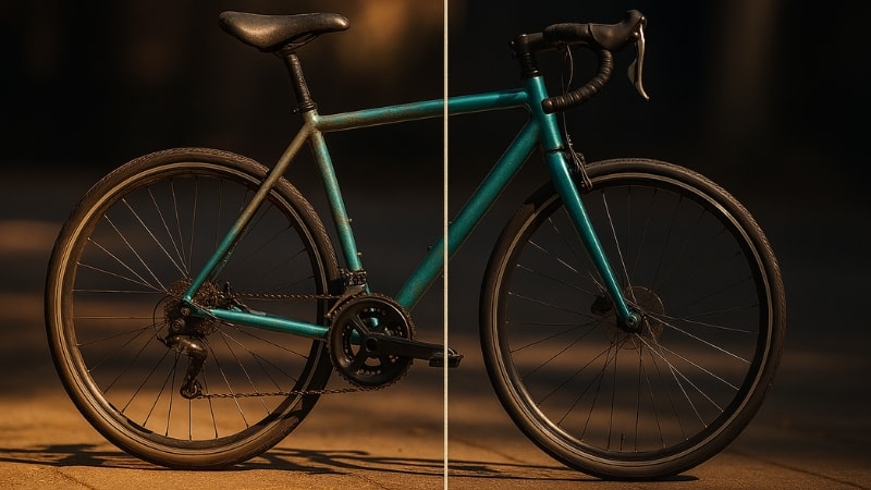 Bicycle exposed to sunlight vs protected from sunlight