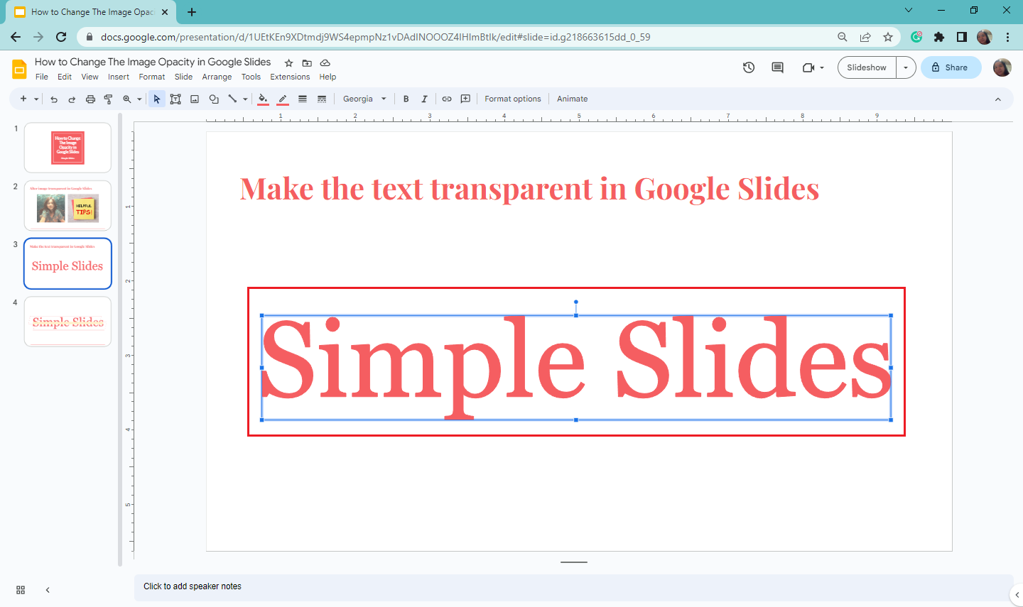 Select the Word art in your Google Slides