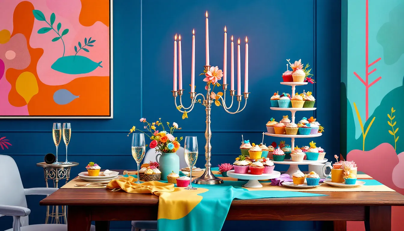 A beautifully set table for a unique dining experience, featuring themed décor and delicious food for a birthday celebration.