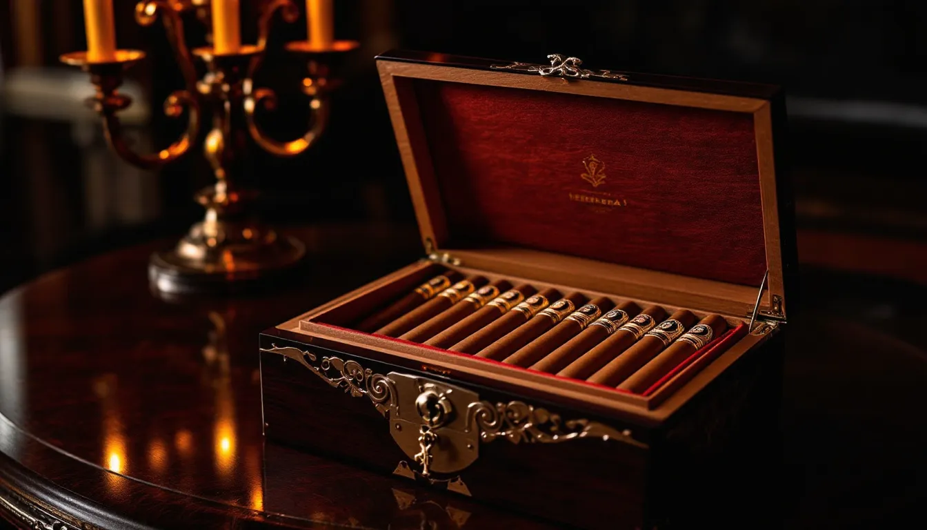 An assortment of Herrera Esteli cigars displayed in a humidor.