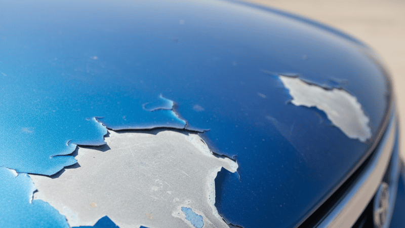 The vehicle has its paint coming off.