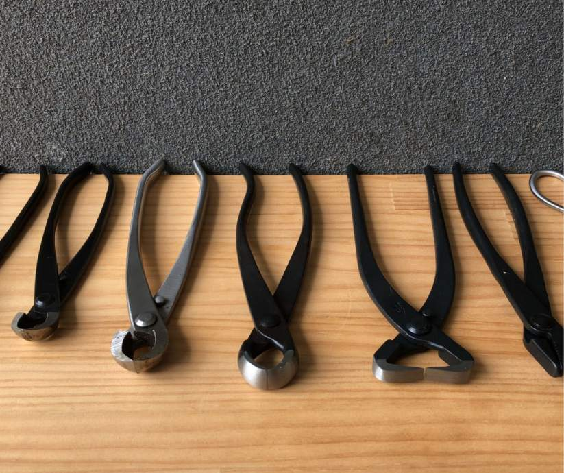 Stainless steel bonsai pruning tools in the table