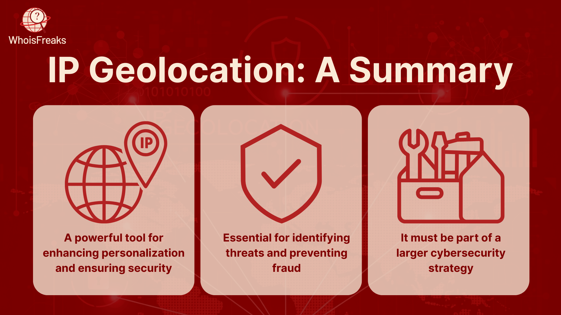 Infographic summarizing the key benefits and applications of IP geolocation.