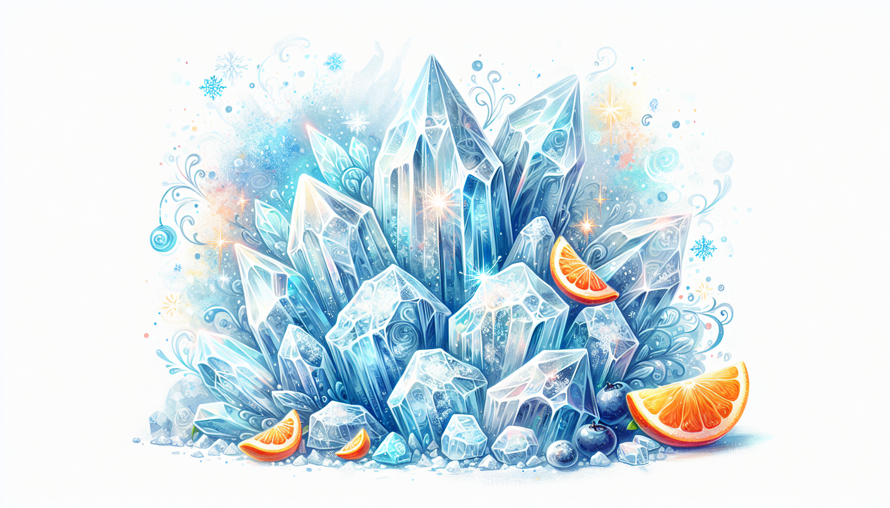 A depiction of Ice Rocks with cool colors and a touch of freshness.