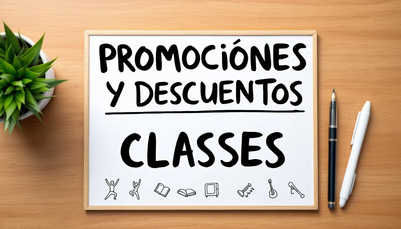 Imagen que muestra diversas promociones y descuentos en cursos de idiomas, destacando opciones de clases de inglés para adultos y niños. Se incluyen detalles sobre el costo del curso, modalidades de pago y la calidad del material educativo ofrecido.