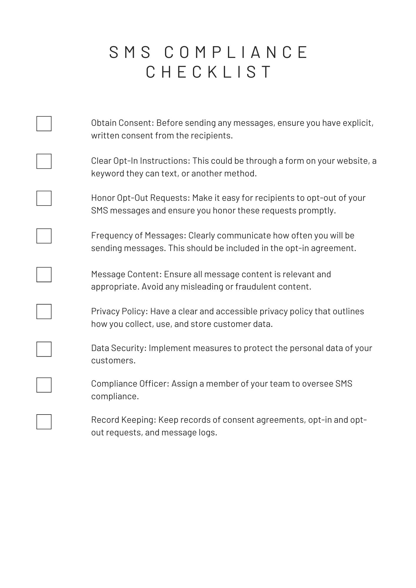 sms compliance checklist