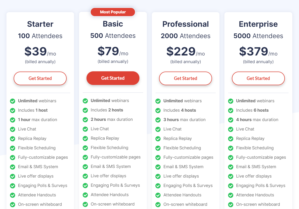 WebinarJam pricing