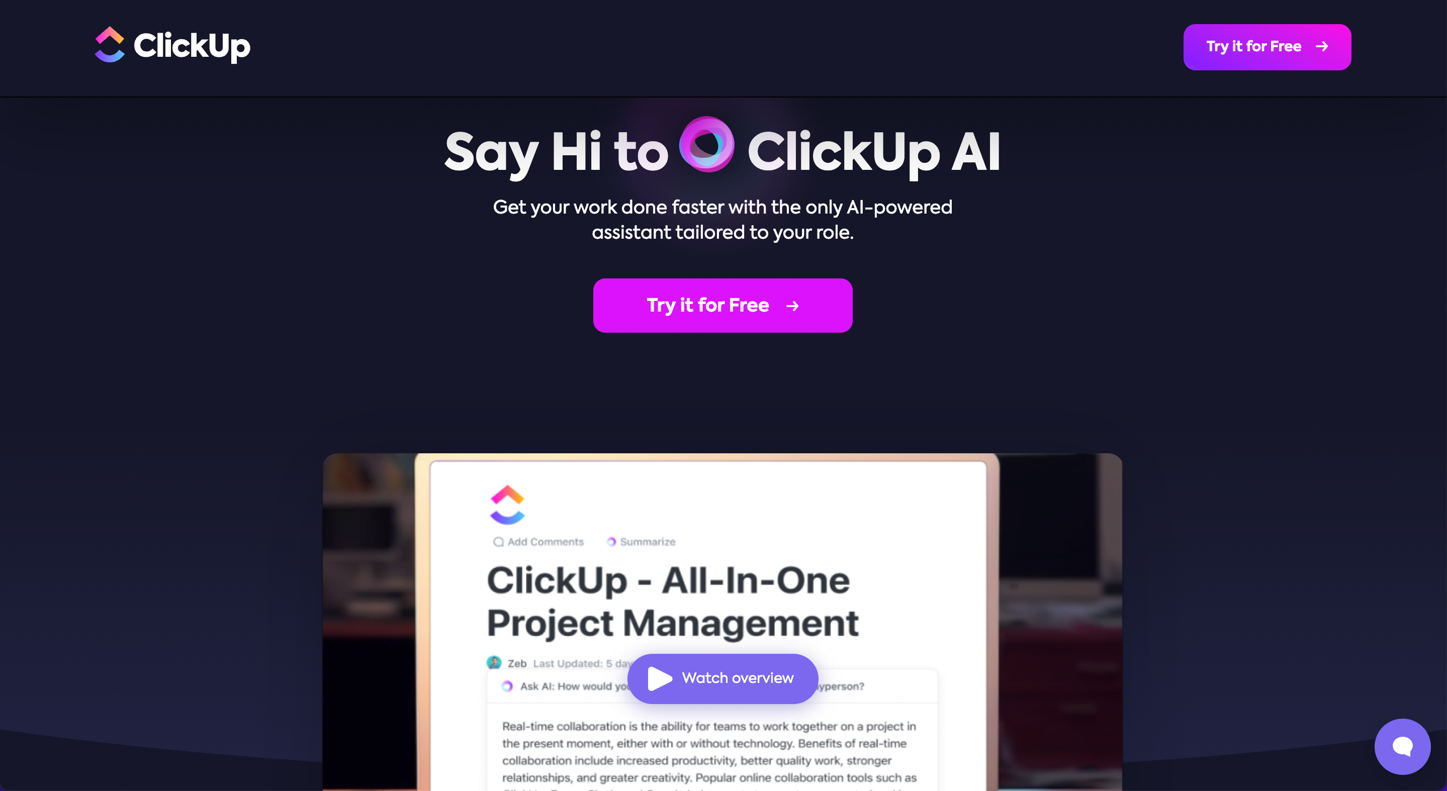 best AI tools for business - clickup homepage screenshot 