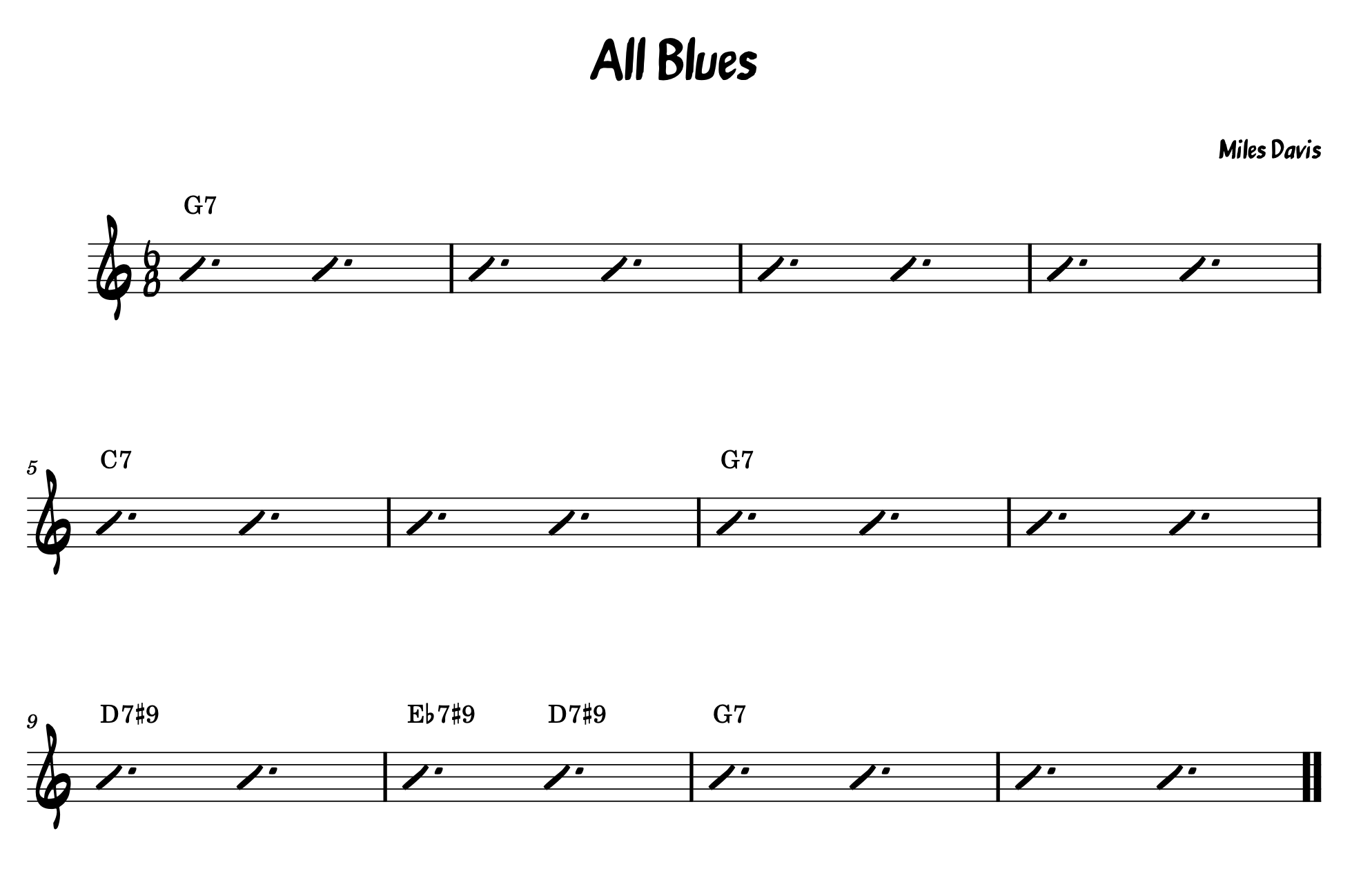 Lead Sheet For Miles Davis's All Blues
