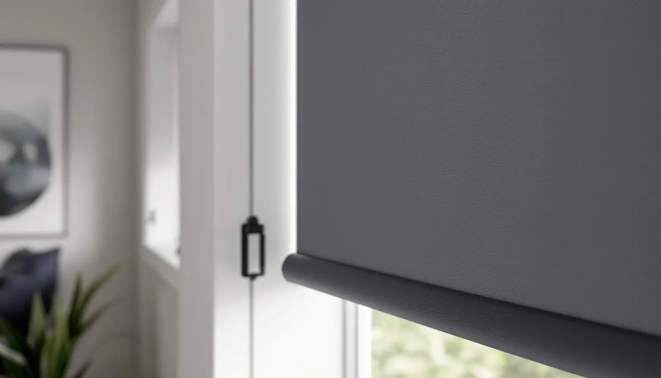 Close-up of premium blackout roller shades showcasing their fabric and features.