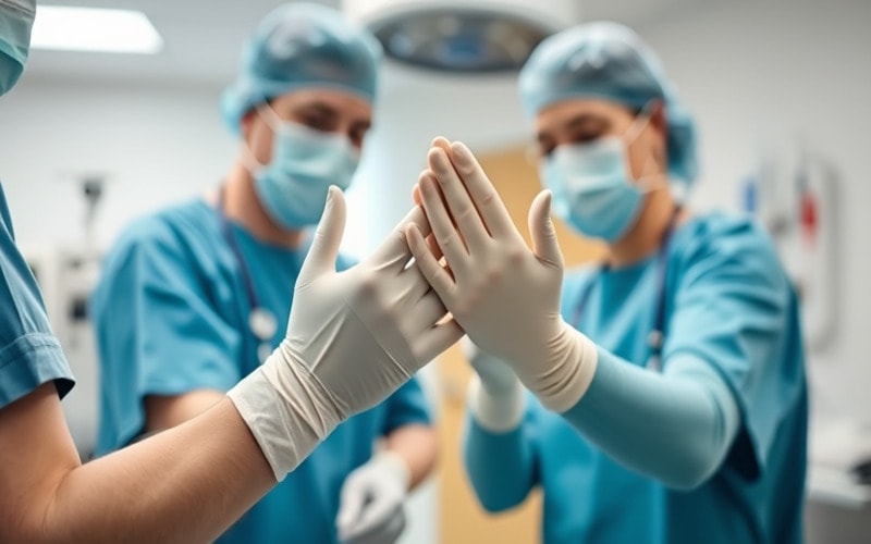 Doctors wearing nitrile gloves