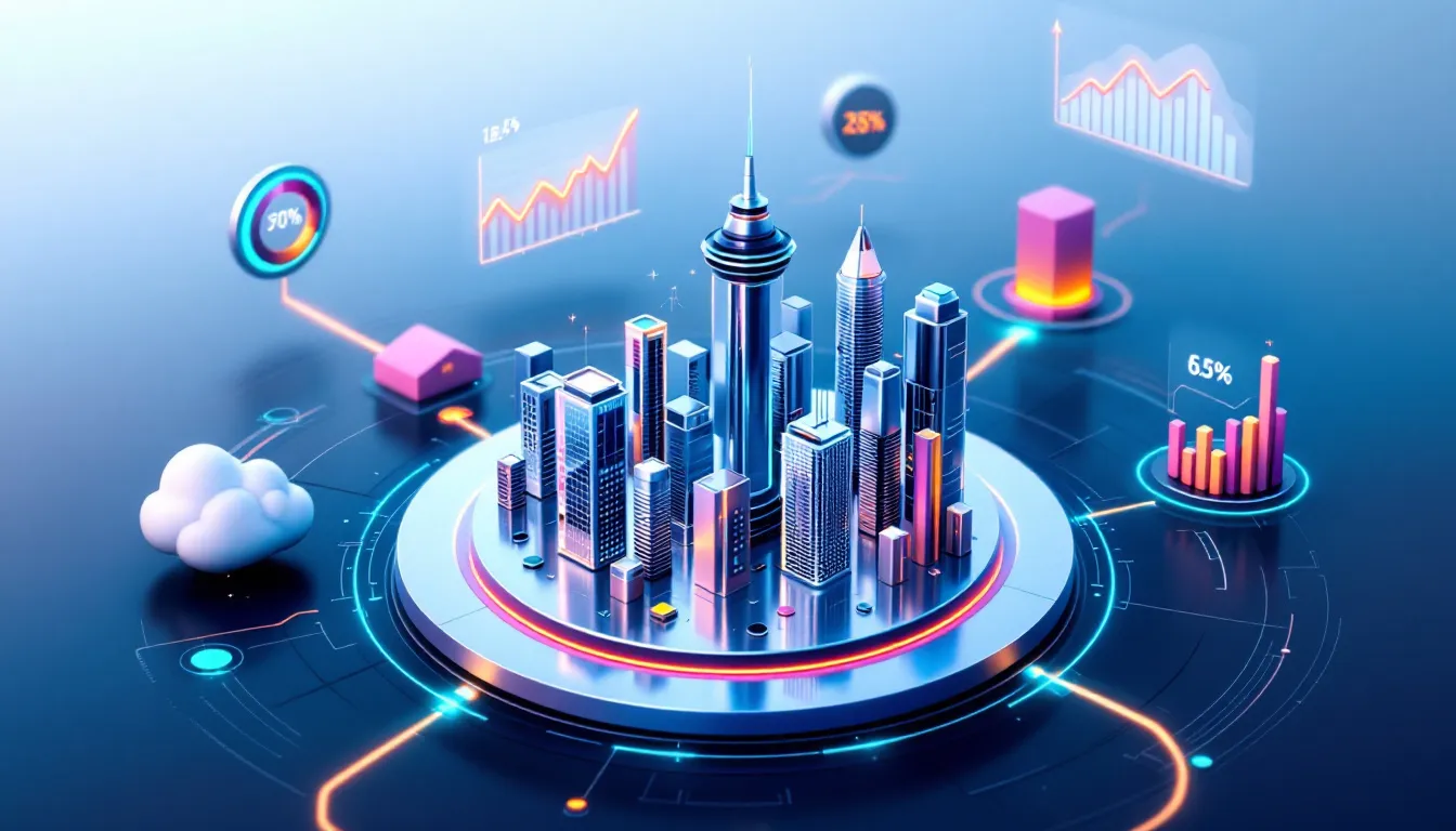 Modern futuristic city, showcasing what online marketing strategies can do for real estate. 