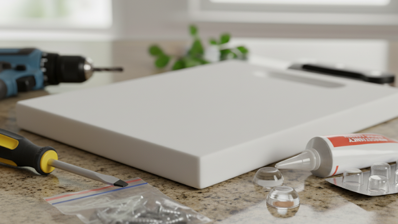 screwdriver, drill, adhesive to install a cutting board feet