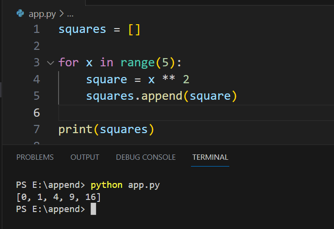 append list with for loop python