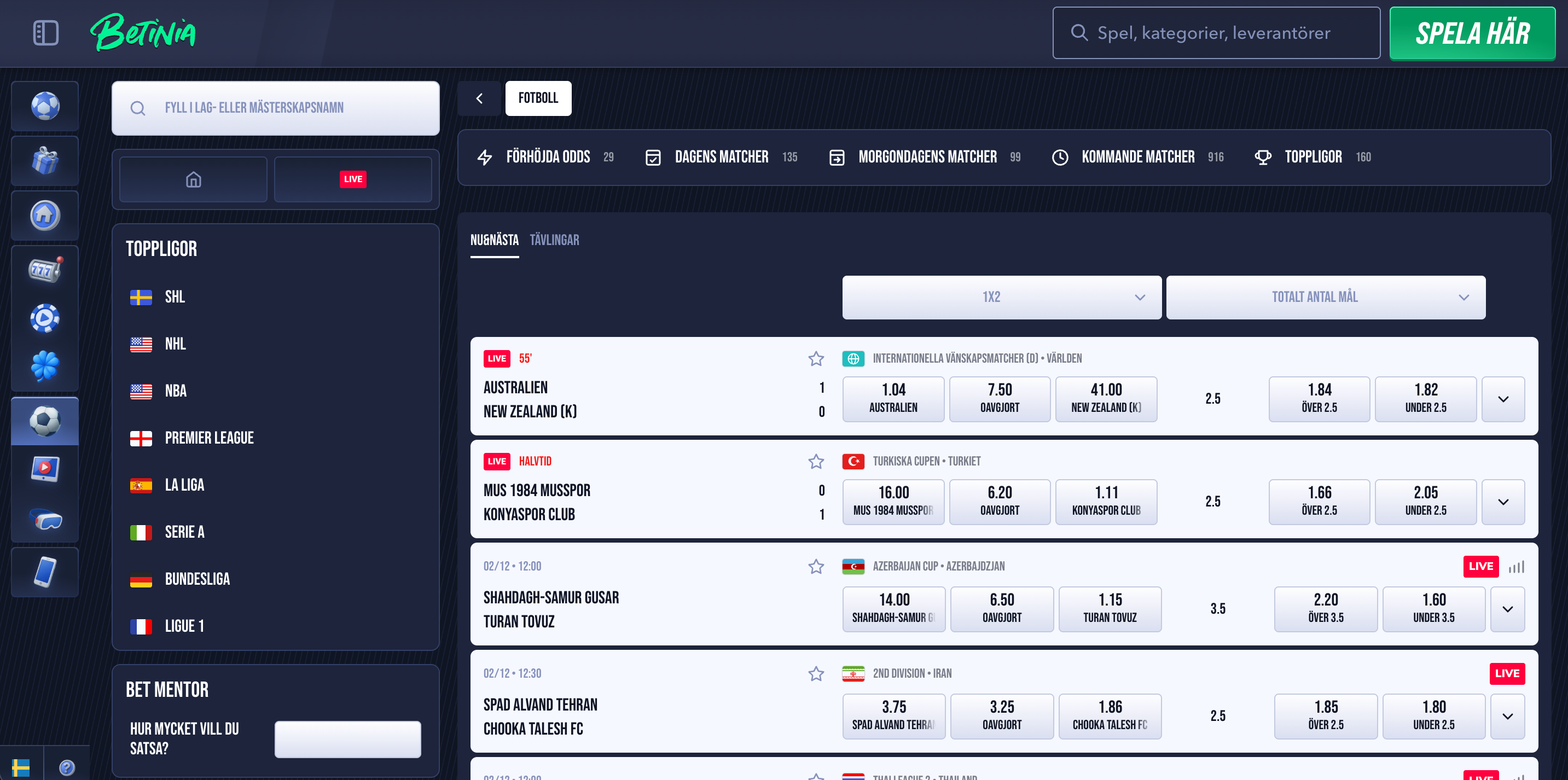 Betinia bonus fotbollsodds