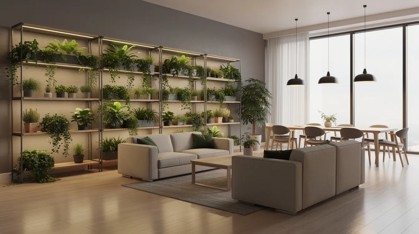 Der moderne Gemeinschaftsraum ist mit Pflanzenregalen ausgestattet, die verschiedene Arten von Cannabispflanzen zeigen, und verfügt über ein durchdachtes Beleuchtungssystem. Dieser Raum könnte als Ort für Diskussionen über die Legalisierung von Cannabis und die kontrollierte Abgabe dienen, um Aufklärung und Gesundheitsschutz zu fördern.