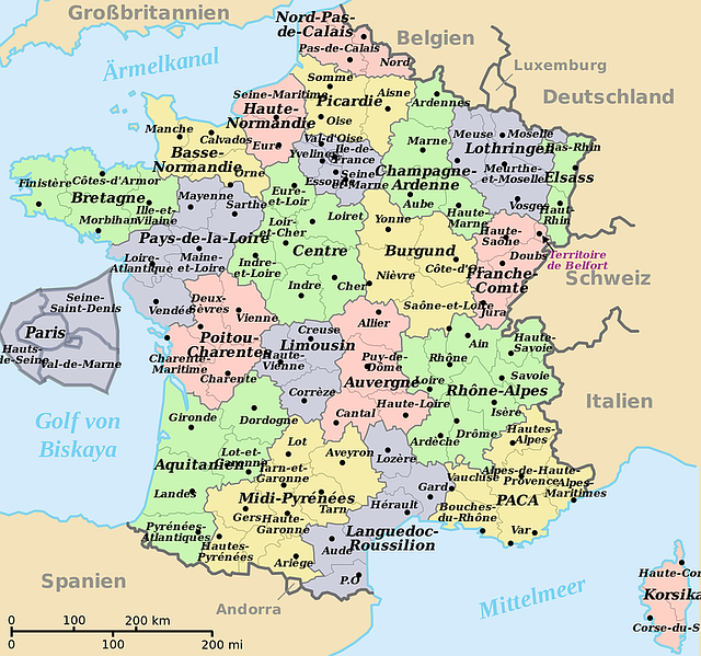 german translation, france map, translated into german, departments