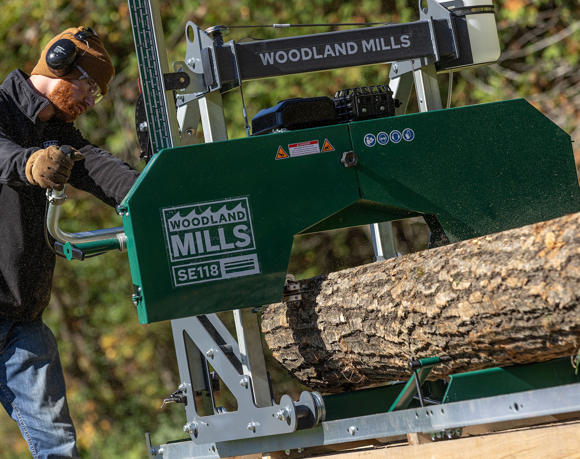 The Woodland Mills SE118 portable sawmill, built for affordability. 