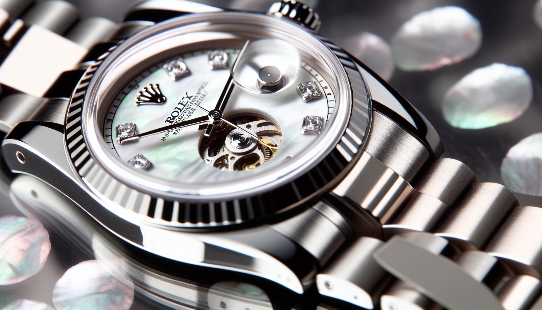 Close-up of a luxury Rolex watch with exquisite design