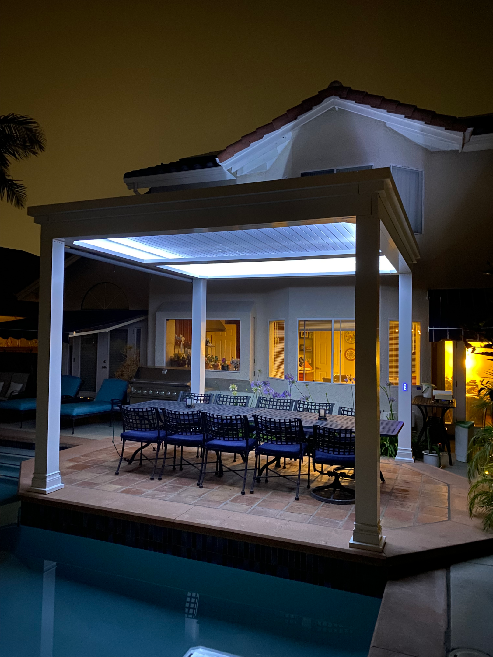 White Luxury Pergola with LED Strip Lights