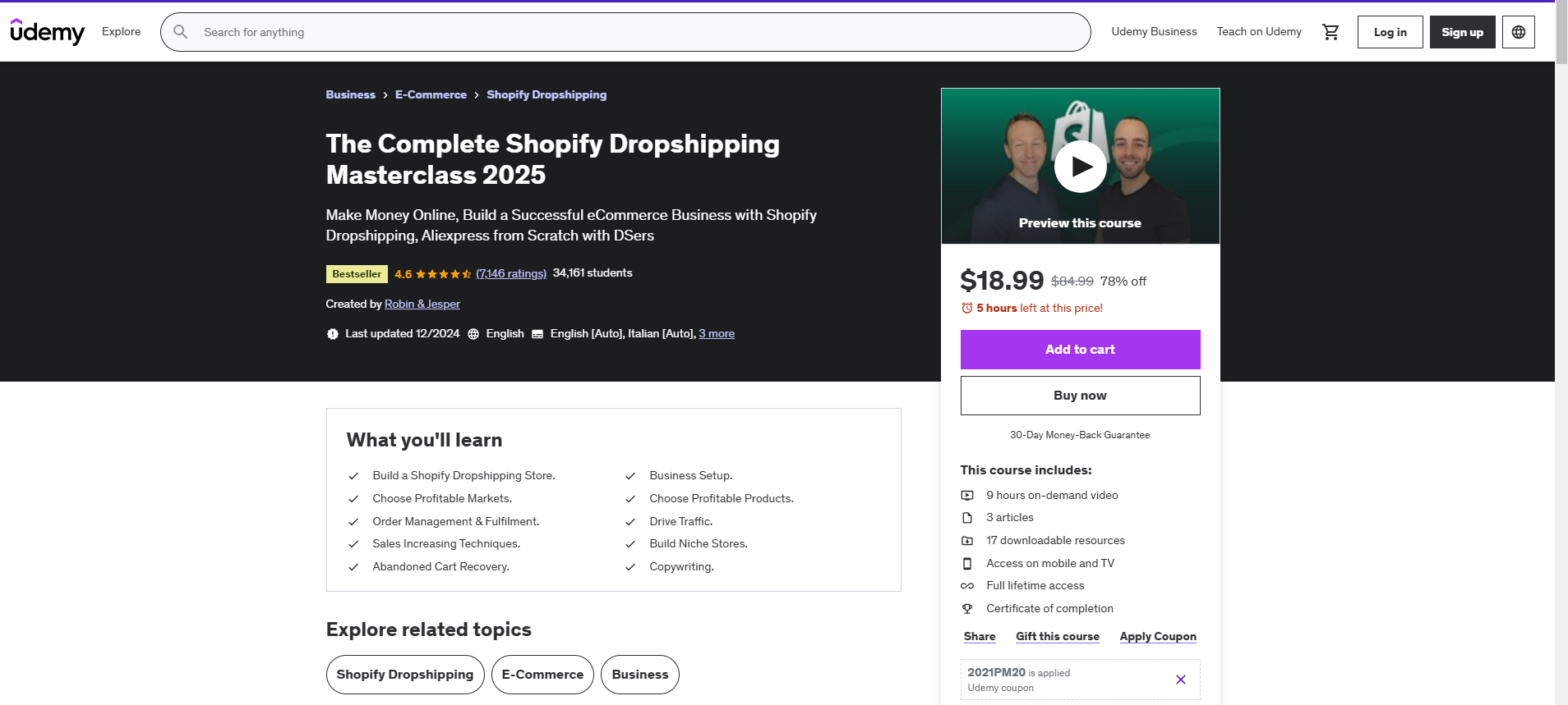 Udemy Shopify Dropshipping Masterclass 2025