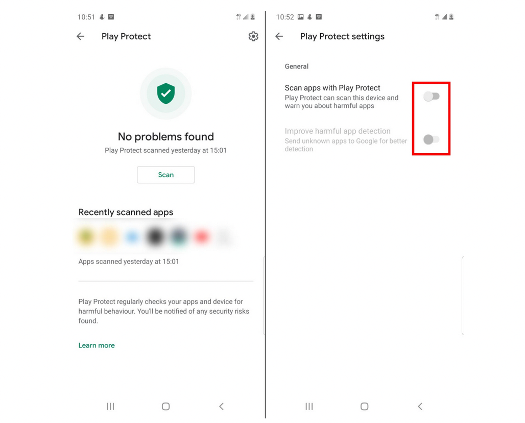 Disable Play Protect to put a tracker on Android 