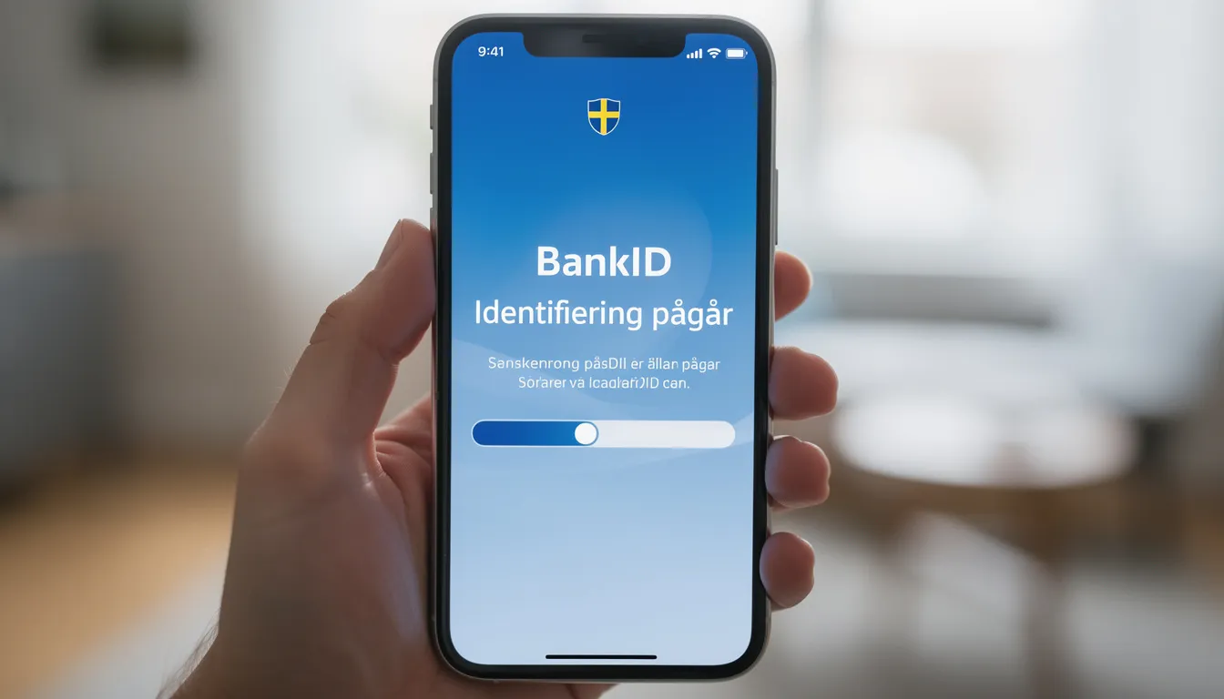 En smartphone visar BankID-appen under identifieringsprocessen, vilket gör det enkelt för användare att logga in på svenska casinon med BankID. Denna metod möjliggör snabba och säkra transaktioner för spelare som vill börja spela på casino online.