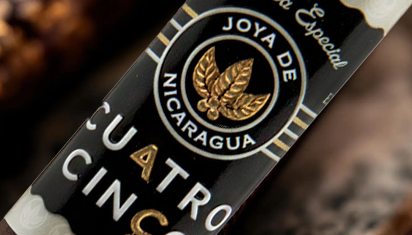 A close-up view of a beautifully designed cigar band.